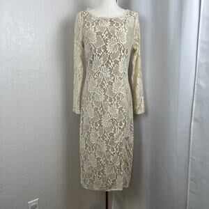 Joyfolie Dress Womens Large Cream Lace Overlay Open Back Bridal Romantic Western